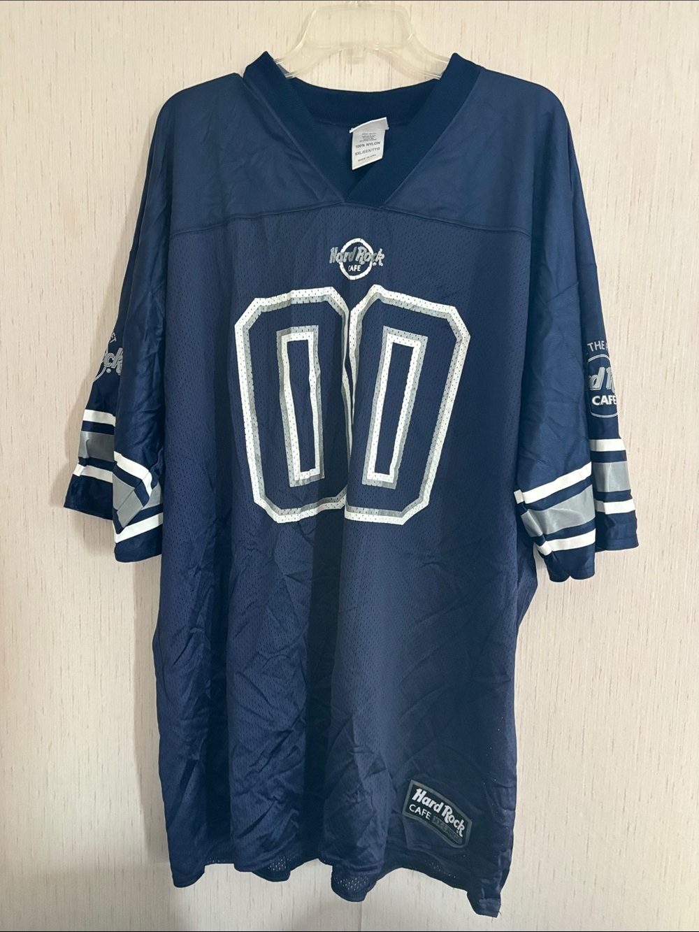 Hard Rock Cafe Navy and White Mesh Sports Jersey